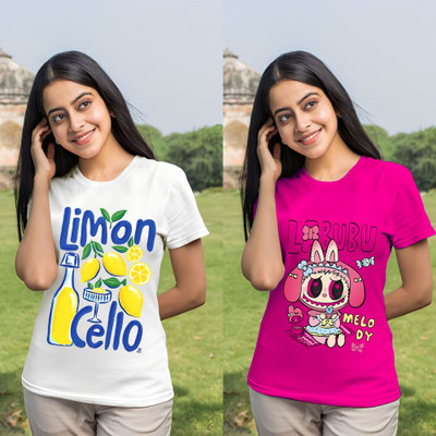 Kintu Parantu Printed Women Round Neck Pink T-Shirt