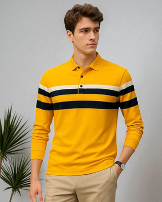Teezler Colorblock Men Polo Neck Yellow T-Shirt