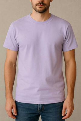 HANVIK Solid Men Round Neck Purple T-Shirt