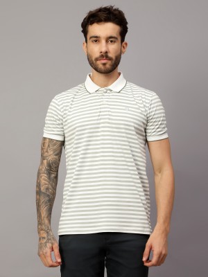 CANTABIL Striped Men Polo Neck Light Green, White T-Shirt