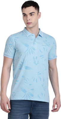 HouseOfCommon Printed Men Polo Neck Light Blue T-Shirt