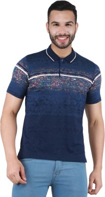 MONTE CARLO Printed Men Polo Neck Blue T-Shirt