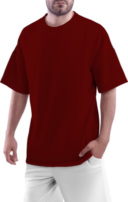 LWEXS Solid Men Round Neck Maroon T-Shirt