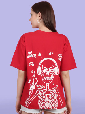 METRONAUT Printed Women Round Neck Red T-Shirt