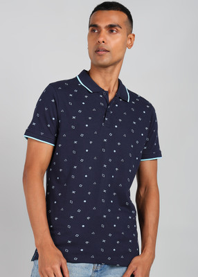 KILLER Printed Men Polo Neck Dark Blue T-Shirt