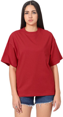Besick Solid Women Round Neck Red T-Shirt