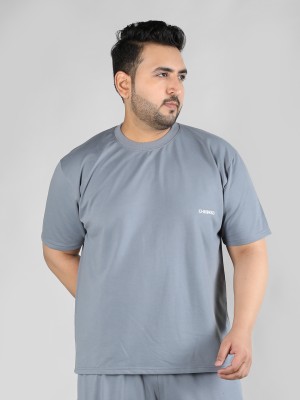 CHKOKKO Solid Men Round Neck Grey T-Shirt