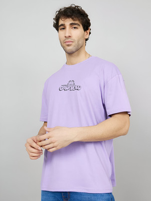JP Creation Solid Men Round Neck Purple T-Shirt