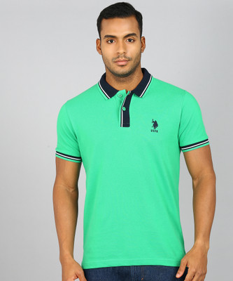 U.S. POLO ASSN. Solid Men Polo Neck Green T-Shirt