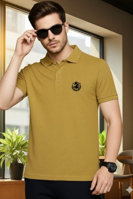 Siya Fashion Printed Men Polo Neck Yellow T-Shirt