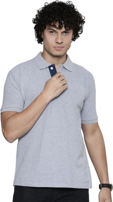 ABHYAM Solid Men Polo Neck Grey T-Shirt