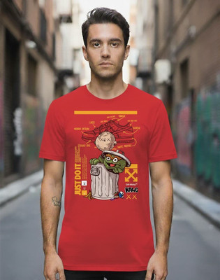 PIDAM Graphic Print Men Round Neck Reversible Red T-Shirt