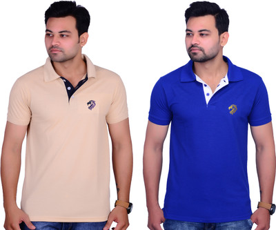 Cousin's Solid Men Polo Neck Blue T-Shirt