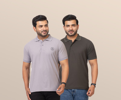 Sports Glamour Solid Men Polo Neck Grey T-Shirt