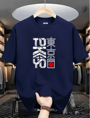 Magneto Printed Men Round Neck Navy Blue T-Shirt