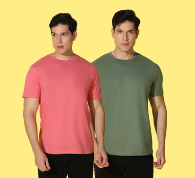 WOOSTRO Printed Men Round Neck Green, Pink T-Shirt