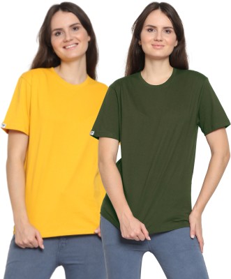 YouthPoi Solid Women Round Neck Yellow, Green T-Shirt