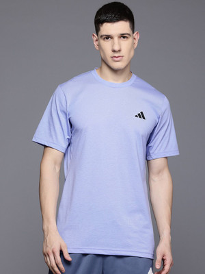ADIDAS Solid Men Round Neck Blue T-Shirt