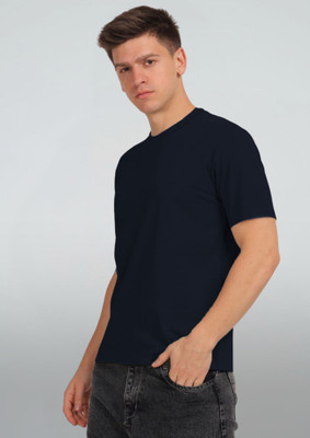 CARLO MAGNO Solid Couple Round Neck Navy Blue T-Shirt