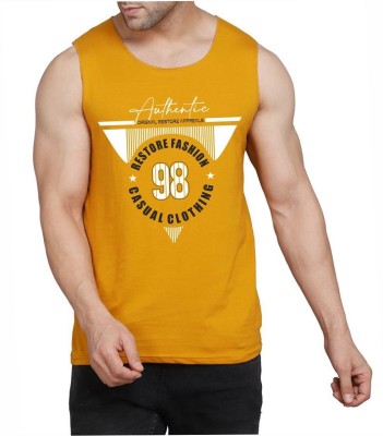 WOOSTRO Printed Men Round Neck Yellow, White T-Shirt