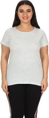 KEOTI Solid Women Round Neck Light Blue, White T-Shirt