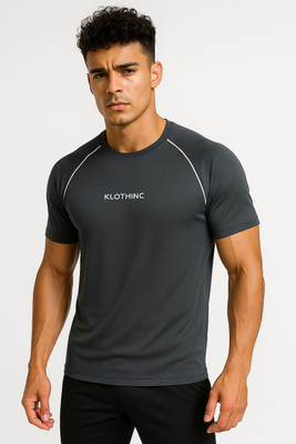 Klothinc Printed Men Round Neck Grey T-Shirt