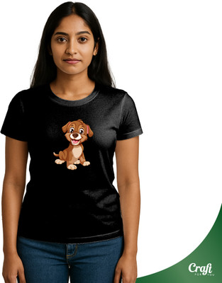 Craft For You Printed Women Round Neck Black T-Shirt