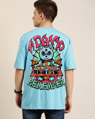 CHITRA STYLE Printed Men Round Neck Light Blue T-Shirt