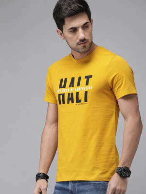 stylesmyth Printed Men Round Neck Yellow T-Shirt
