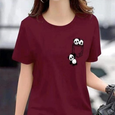 TARSHI Printed Women Round Neck Maroon T-Shirt