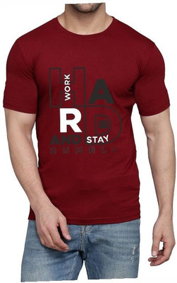 WOOSTRO Printed Men Round Neck Maroon T-Shirt