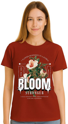 DGC Printed Women Round Neck Maroon T-Shirt