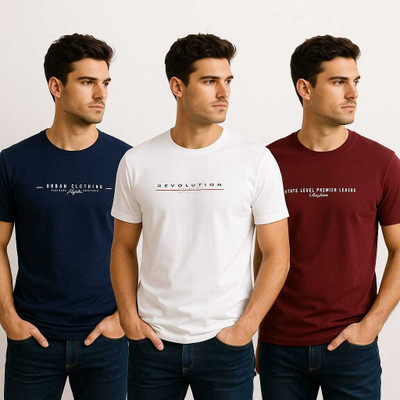 WHITE ROSE Printed Men Round Neck Navy Blue, White, Maroon T-Shirt