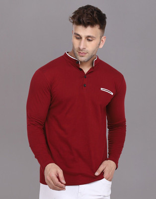 Blisstone Solid Men Mandarin Collar Maroon T-Shirt