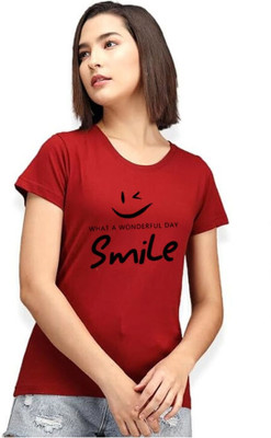 HouseOfCommon Typography Women Round Neck Maroon T-Shirt