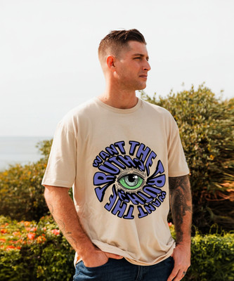 Veirdo Typography, Graphic Print Men Round Neck Beige T-Shirt