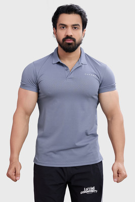 FuaarK Solid Men Polo Neck Grey T-Shirt