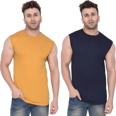 Moordale Fab Self Design Men Round Neck Yellow, Dark Blue T-Shirt