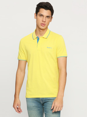 Pepe Jeans Solid Men Polo Neck Yellow T-Shirt