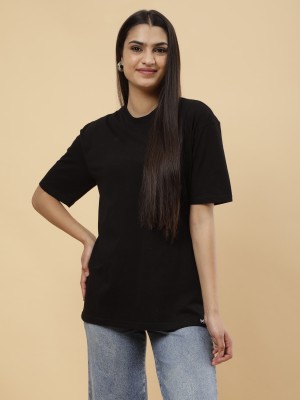 PockMAN Solid Women Round Neck Black T-Shirt