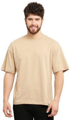 maaidheeya Solid Men Round Neck Beige T-Shirt