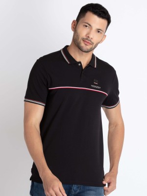 Status Quo Solid Men Polo Neck Black T-Shirt