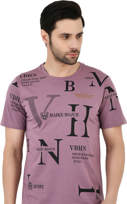 Sageware Printed Men Round Neck Purple T-Shirt