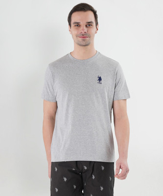 U.S. POLO ASSN. Solid Men Round Neck Grey T-Shirt