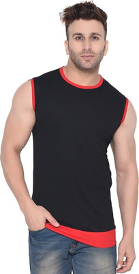 GEUM Solid Men Round Neck Red, Black T-Shirt