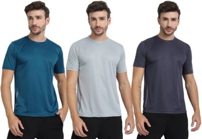 ALPHINE Solid Men Round Neck Multicolor T-Shirt