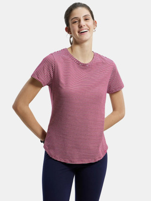 JOCKEY Striped Women Round Neck Red T-Shirt