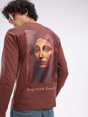 Glitchez Printed Men Round Neck Brown T-Shirt