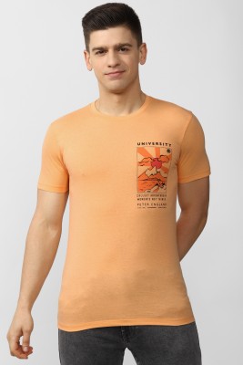 Peter England University Solid Men Round Neck Orange T-Shirt