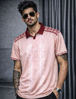 Force Printed Men Polo Neck Pink T-Shirt